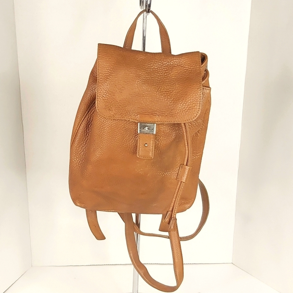 Calvin Klein brown pebbled leather back pack handbag.